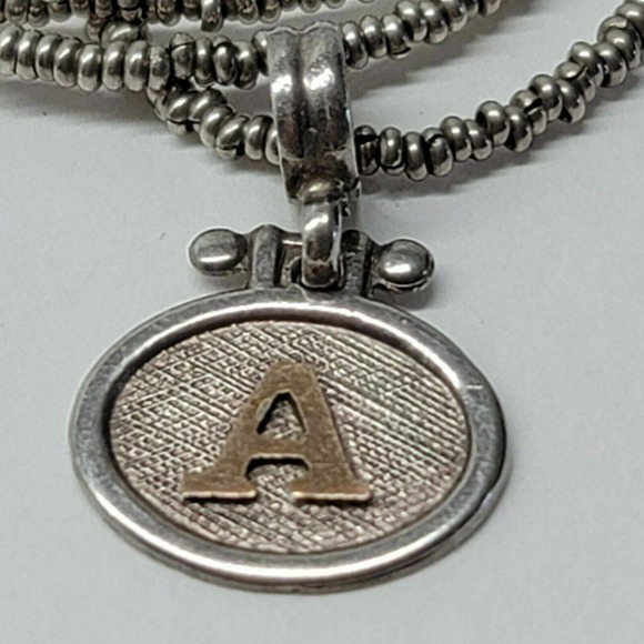 18K White Yellow Gold A Initial Charm Pendant Silver Bead 16